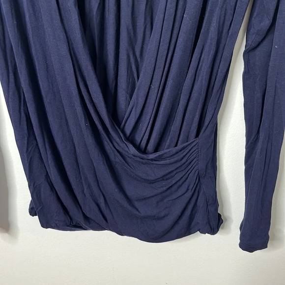 Cabi 953 Navy Blue Faux Leather Wrap Top - Picture 5 of 7